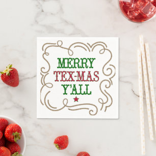 Servilleta De Papel Navidades Rojo y Verde Feliz Tex-Mas Y'all