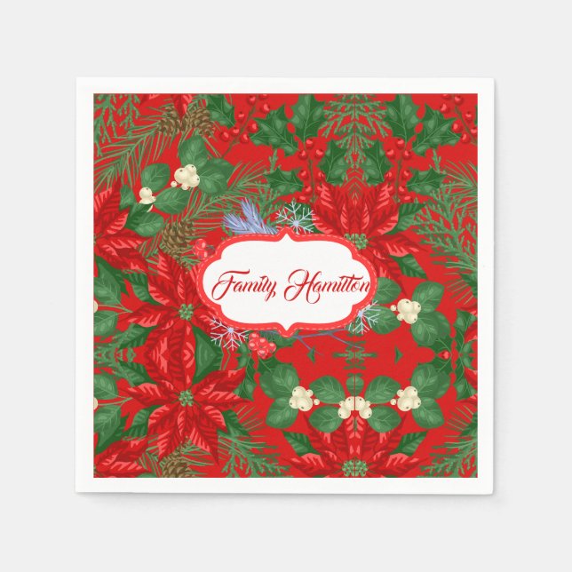Servilleta De Papel Navidades rojos de Berry y verde oliva (Anverso)