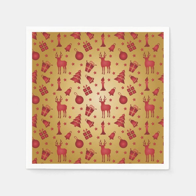 Servilleta De Papel Navidades rojos renos en oro (Anverso)