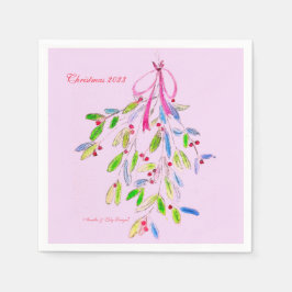Servilleta De Papel Navidades rosas Mistletoe Napkin