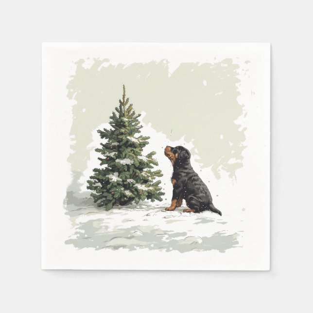 Servilleta De Papel Navidades Rottweiler Perro Árbol de Navidad (Anverso)
