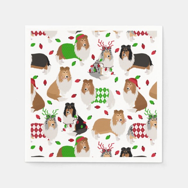 Servilleta De Papel Navidades Rough Collie Napkins (Anverso)