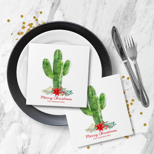 Servilleta De Papel Navidades rusos Cactus Holiday Floral (Rustic Christmas Cactus Holiday Floral Napkins)