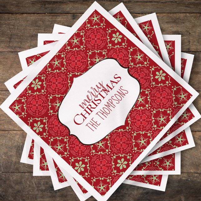 Servilleta De Papel Navidades rusos de Personalizados de vacaciones co (Classic red snowflake Merry Christmas holiday party design.)