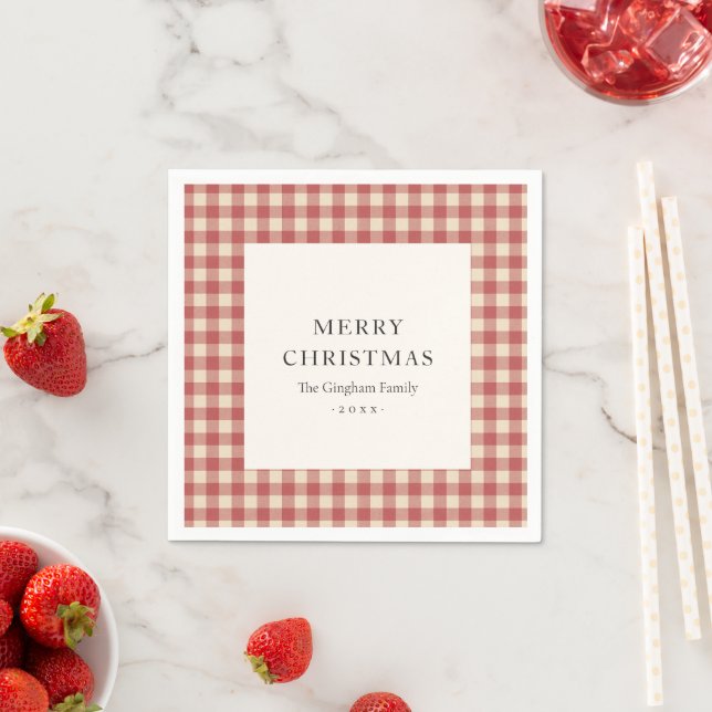 Servilleta De Papel Navidades rusos rojos de Gingham modernos (In situ)