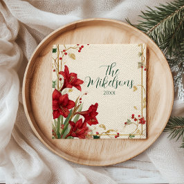Servilleta De Papel Navidades Rústicos del Amaryllis Rojo