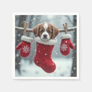 Servilleta De Papel Navidades San Bernardo Cachorro en rojo
