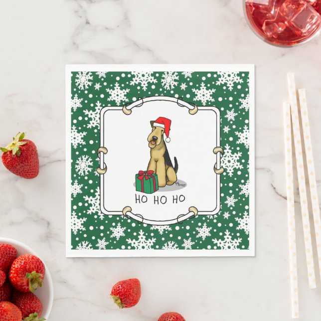 Servilleta De Papel Navidades Santa Airedale Terrier HO HO Cute (In situ)