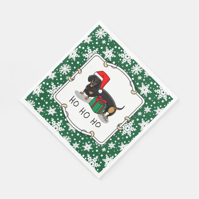 Servilleta De Papel Navidades Santa Dachshund (S black & tan) Gracioso (Esquina)