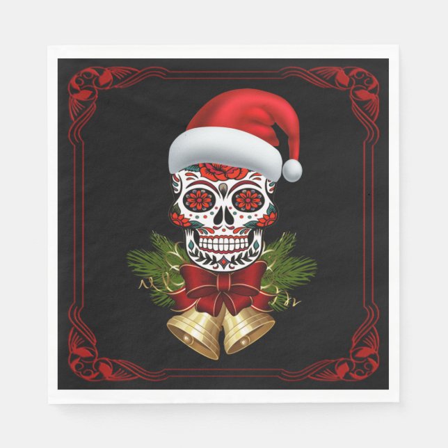 Servilleta De Papel Navidades Santa Hat Day Of The Dead Sugar Skull (Anverso)