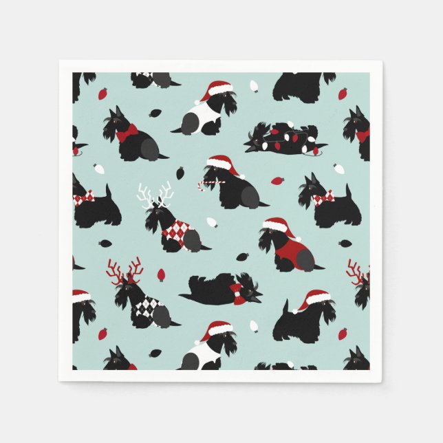 Servilleta De Papel Navidades Scottish Terrier Blue (Anverso)