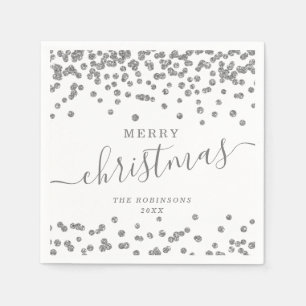 Servilleta De Papel Navidades sencillos de plata Purpurina blanco