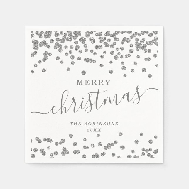 Servilleta De Papel Navidades sencillos de plata Purpurina blanco (Anverso)