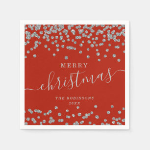 Servilleta De Papel Navidades sencillos de plata Purpurina rojo