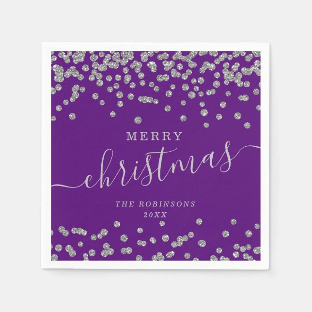 Servilleta De Papel Navidades sencillos de plata vacaciones Purpurina  (Anverso)