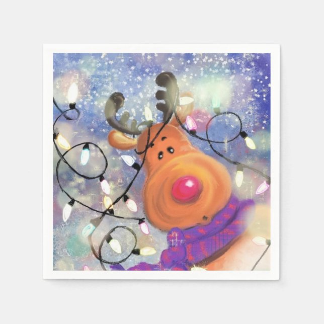 Servilleta De Papel Navidades servilletas con reno feliz (Anverso)