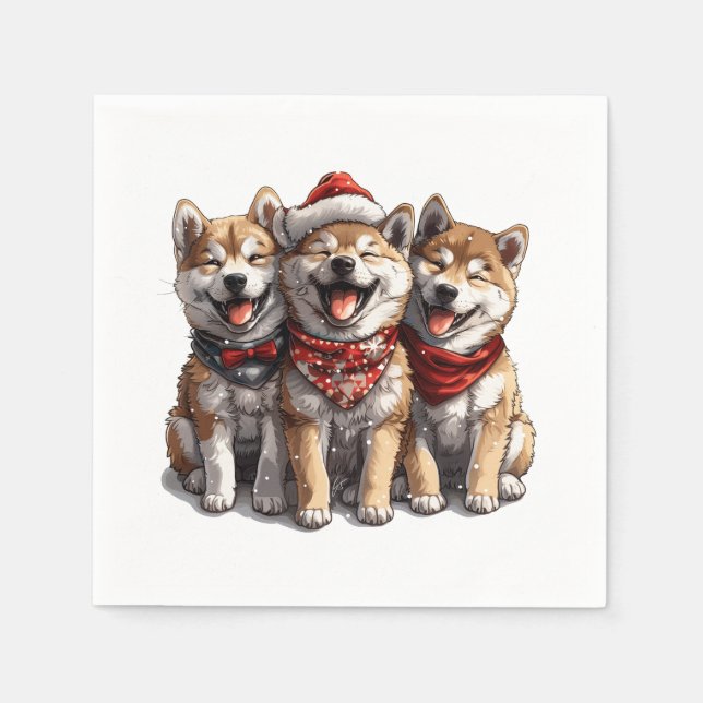 Servilleta De Papel Navidades Shiba Inu Santa Dogs (Anverso)