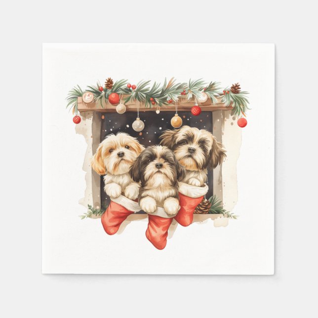 Servilleta De Papel Navidades Shih Tzu Dogs (Anverso)