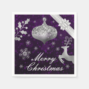 Servilleta De Papel Navidades Silver Purpurina bauble y Ribbon