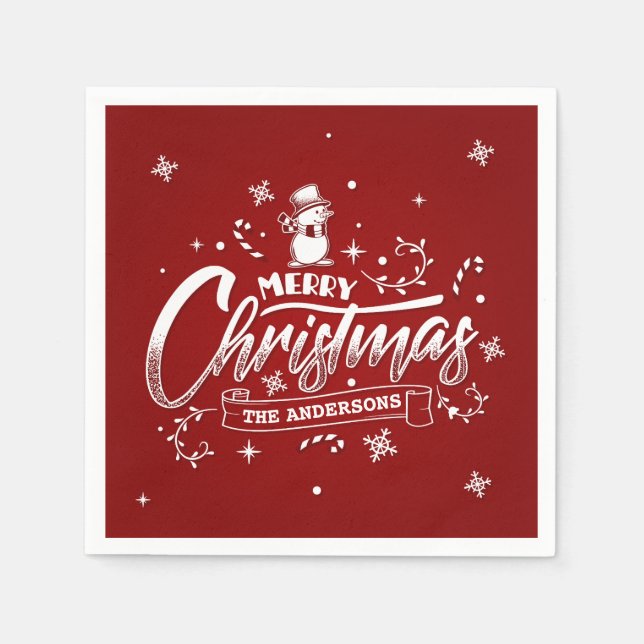 Servilleta De Papel Navidades simples y personalizados de Snowman | Se (Anverso)