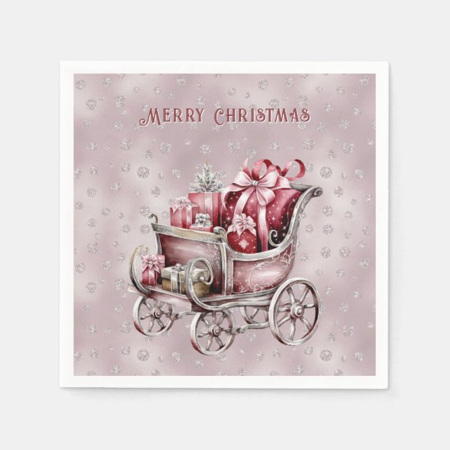 Servilleta De Papel Navidades Sleigh Con Regalos Napkin De Vacaciones (Anverso)