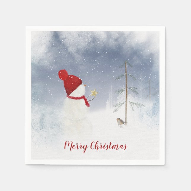 Servilleta De Papel Navidades snowman con estrella dorada (Anverso)