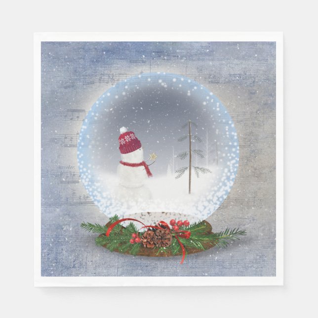 Servilleta De Papel Navidades Snowman en el Globe de la Nieve (Anverso)