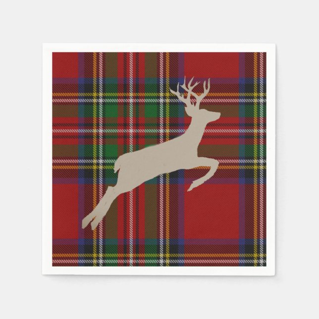 Servilleta De Papel Navidades Stag Stuart Plaid Tartán (Anverso)