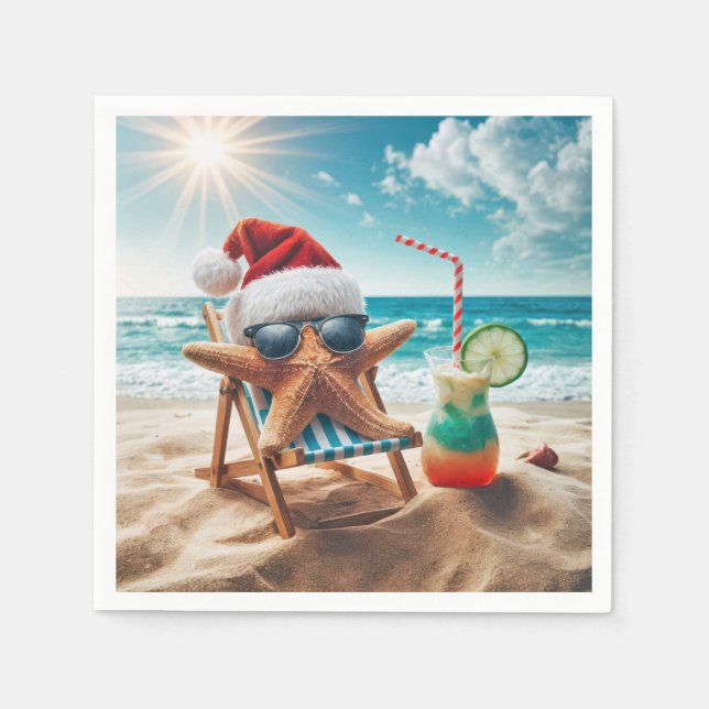 Servilleta De Papel Navidades Starfish con un cóctel (Anverso)