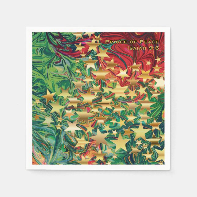 Servilleta De Papel NAVIDADES STARS Holiday Red Gold Green Personaliza (Anverso)