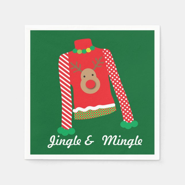 Servilleta De Papel Navidades suéteres feos Fiestas Napkins (verde) (Anverso)