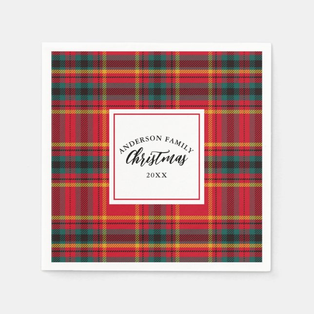 Servilleta De Papel Navidades Tartan Plaid Family Name Year (Anverso)