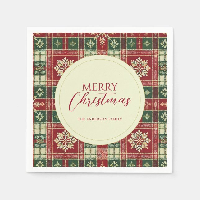 Servilleta De Papel Navidades Tartan Plaid Snowflake Rustic (Anverso)