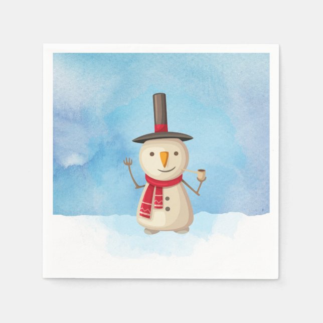 Servilleta De Papel Navidades Típicos Snowman Ondeando Y Sonriendo (Anverso)