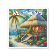 Navidades Tropical Hut Palm Tree Decoupage