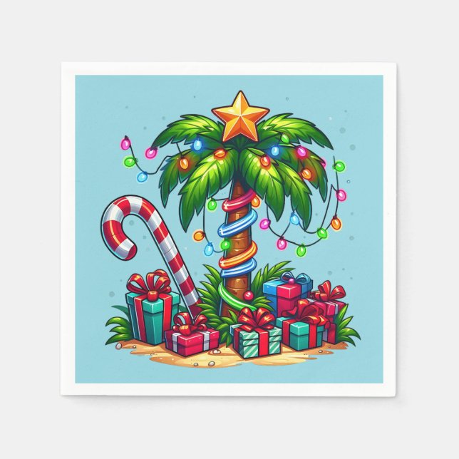 Servilleta De Papel Navidades tropicales arbol de palmas de vacaciones (Anverso)