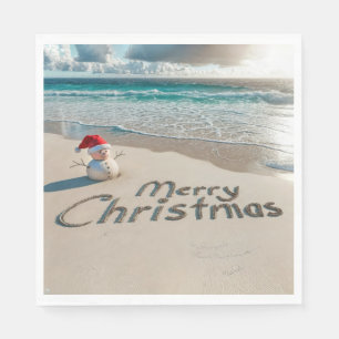 Servilleta De Papel Navidades tropicales Snowman en una playa