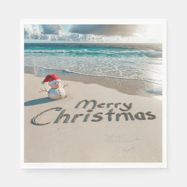 Servilleta De Papel Navidades tropicales Snowman en una playa (Anverso)