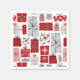 Servilleta De Papel Navidades Vacaciones Regalos Modernos de Plata Roj