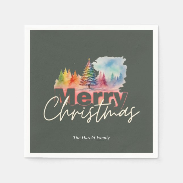 Servilleta De Papel Navidades verdes de oliva acuarela de invierno Won (Anverso)