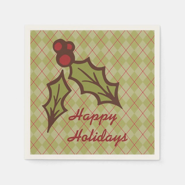 Servilleta De Papel Navidades verdes Holly Napkins (Anverso)