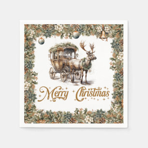 Servilleta De Papel Navidades verdes y dorados de la época de los reno