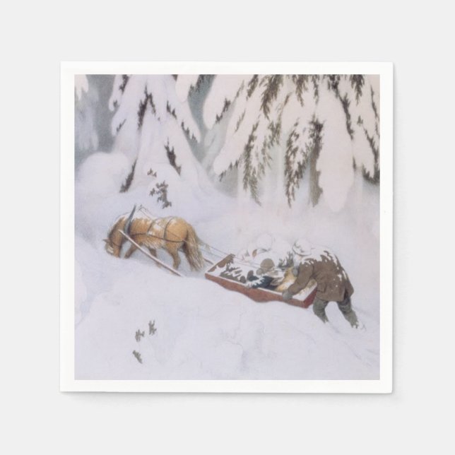 Servilleta De Papel Navidades viajan por la nieve (por Kittelsen) (Anverso)