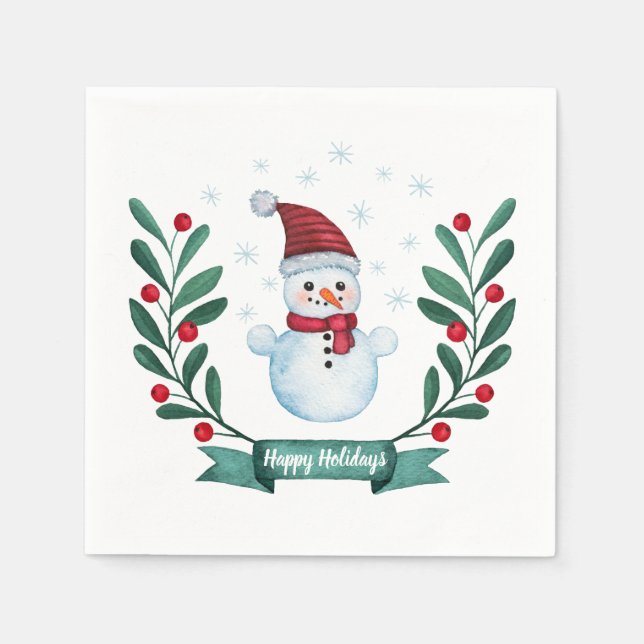 Servilleta De Papel Navidades Watercolor Snowman Personalizado (Anverso)
