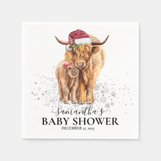 Servilleta De Papel Navidades Winter Highland Cow Calf Baby Shower (Anverso)