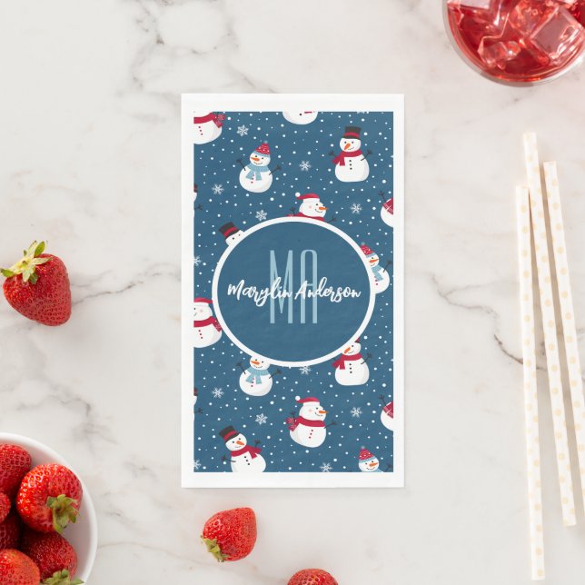 SERVILLETA DE PAPEL NAVIDADES WINTER SNOWMAN PERSONALIZABLE MONOGRAM (In situ)
