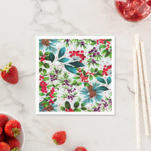 Servilleta De Papel Navidades Winter Wood Nature Holly Berry Pinecones