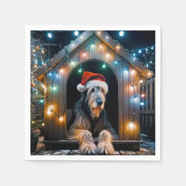 Servilleta De Papel Navidades Wolfhound irlandés en un Doghouse (Anverso)