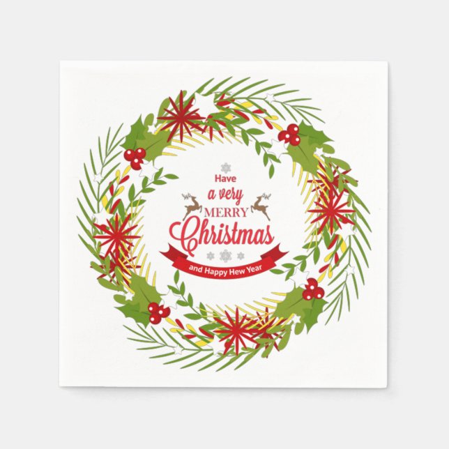 Servilleta De Papel Navidades Wreath con Mistletoe (Anverso)
