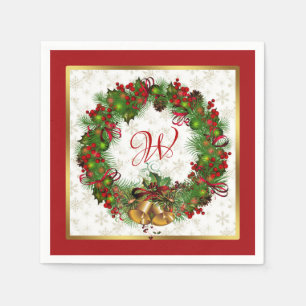 Servilleta De Papel Navidades Wreath Holly Red Berry Pine